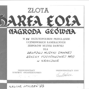 XV Schola Cantorum, Złota Harfa Eola - dyplom