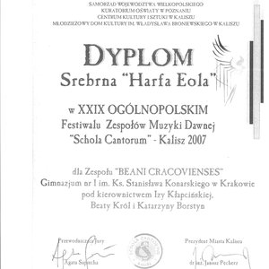 XXIX Schola Cantorum, Srebrna Harfa Eola - dyplom