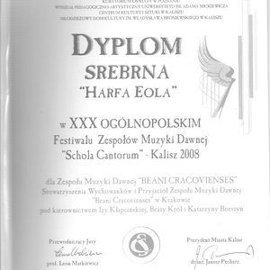 XXX Schola Cantorum, Srebrna Harfa Eola - dyplom