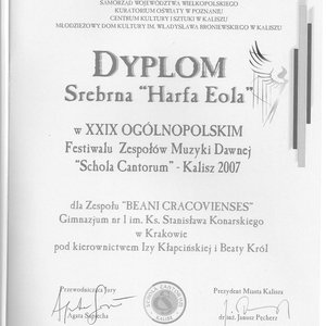 XXIX Schola Cantorum, Srebrna Harfa Eola - dyplom