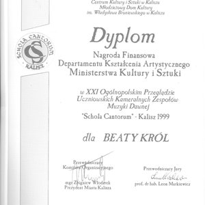 XXI Schola Cantorum - dyplom
