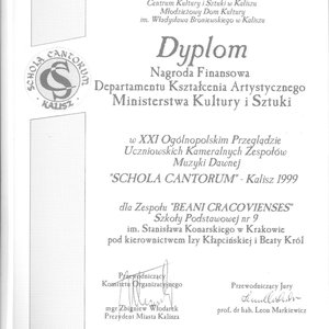 XXI Schola Cantorum - dyplom