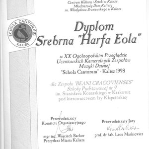 XX Schola Cantorum, Srebrna Harfa Eola - dyplom
