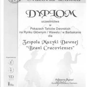 IX Festiwal Tańców Dworskich - dyplom