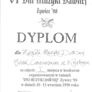 VI Dni Muzyki Dawnej, Żywiec - dyplom